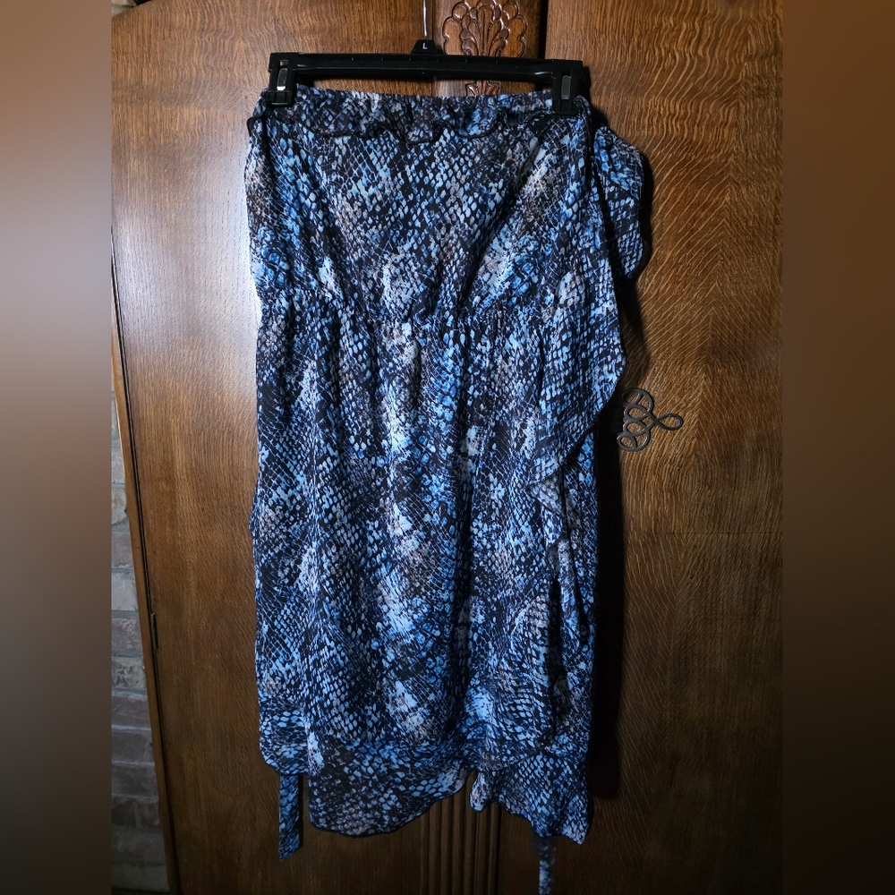 Rock & Roll Cowgirl Asymmetrical Blue and Black off the shoulder dress